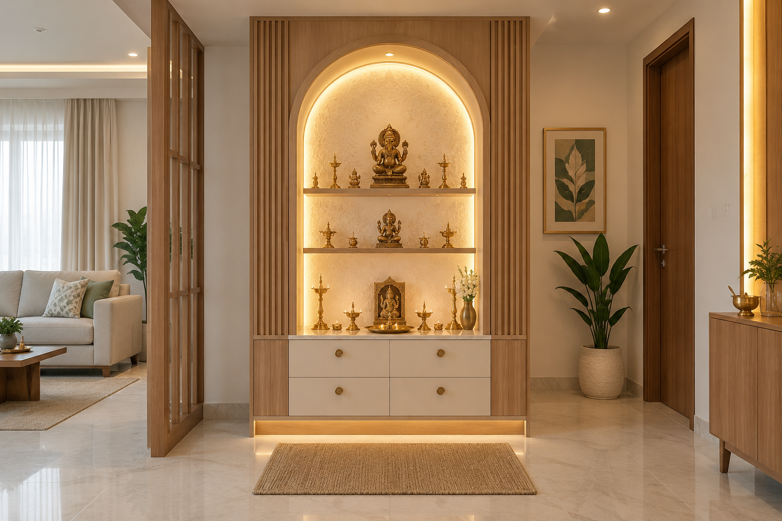 Custom pooja unit design for a Gerugambakkam Chennai home