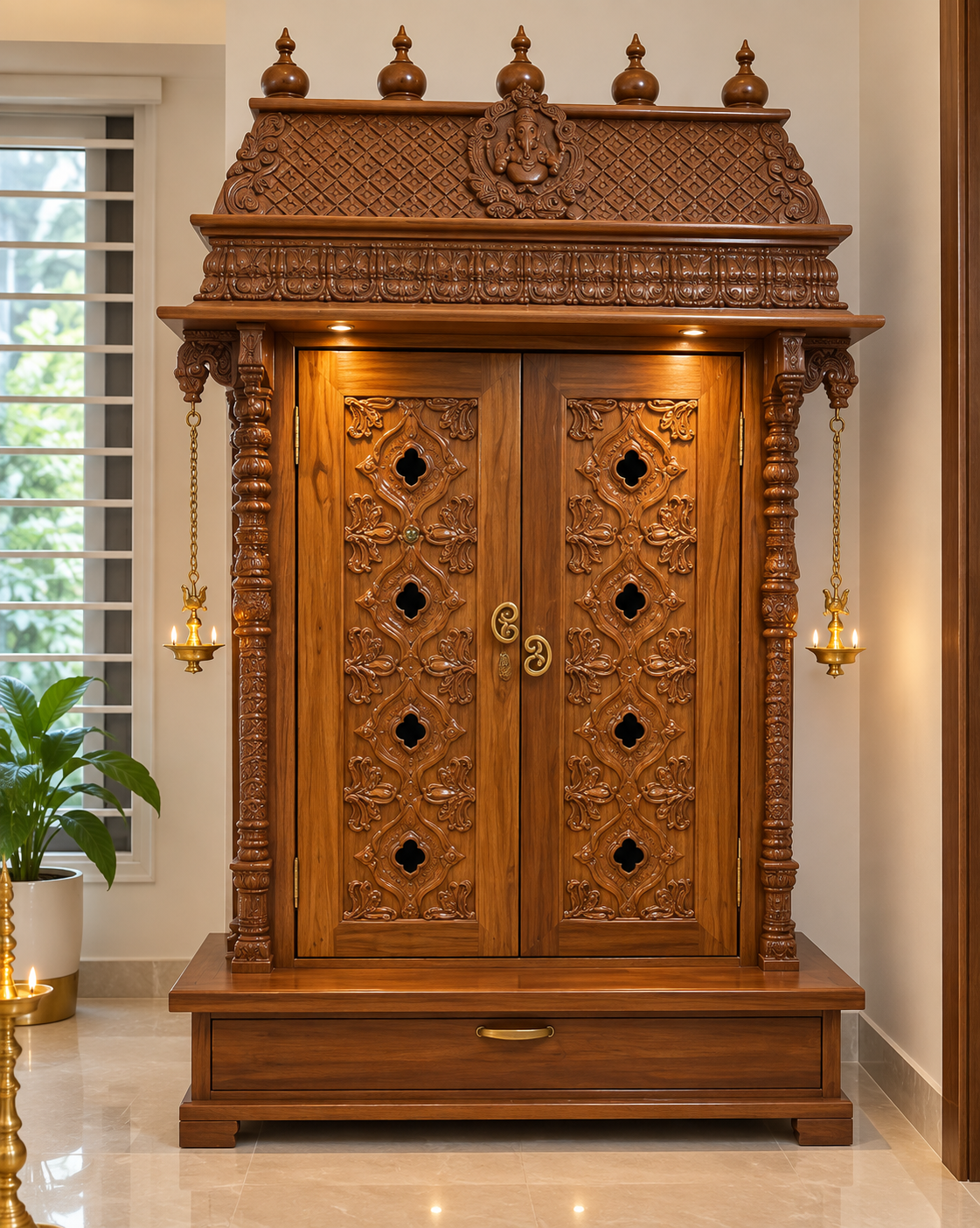 Custom pooja unit design for a Valasaravakkam Chennai home