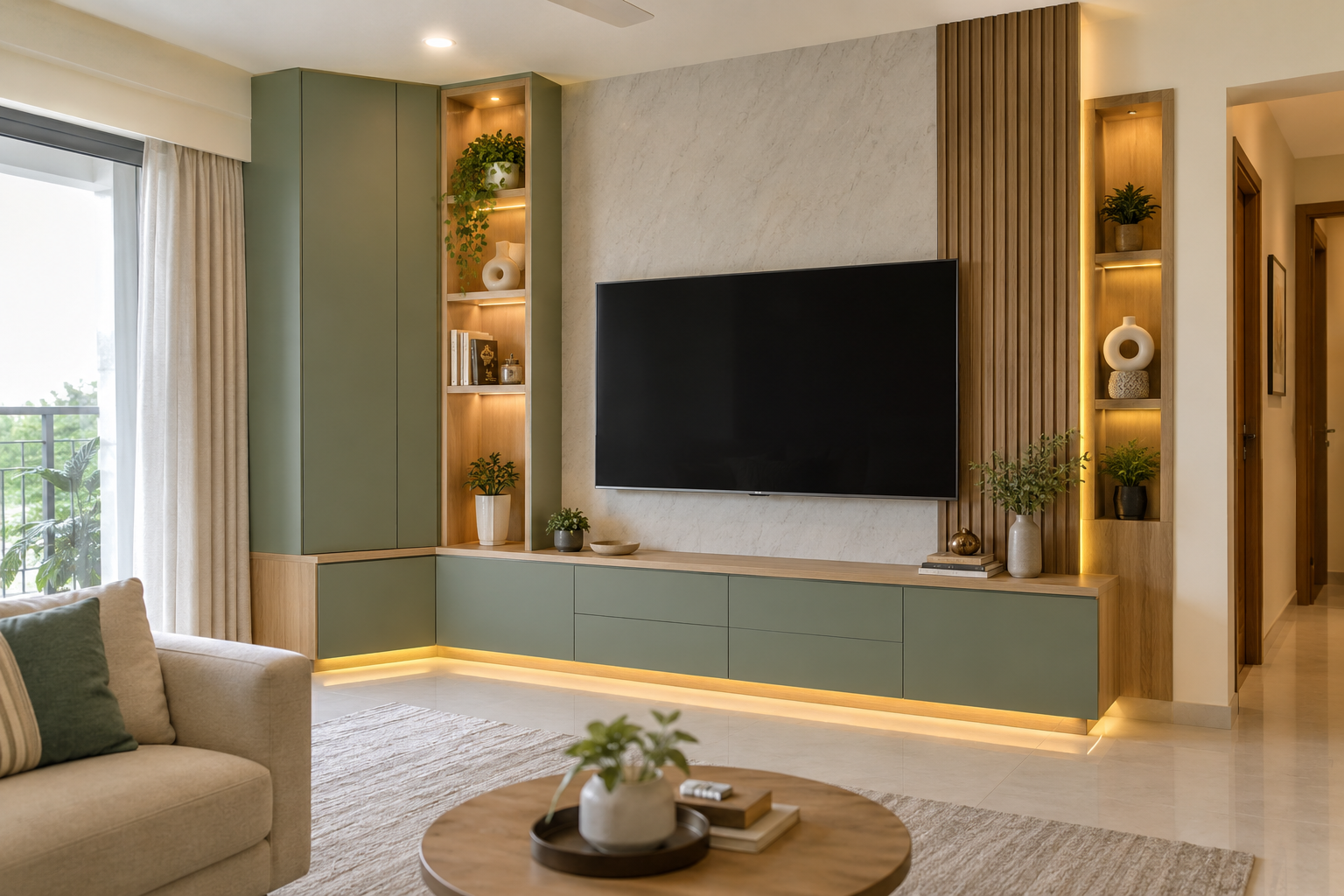 Modern TV unit design for a Kundrathur Chennai living room
