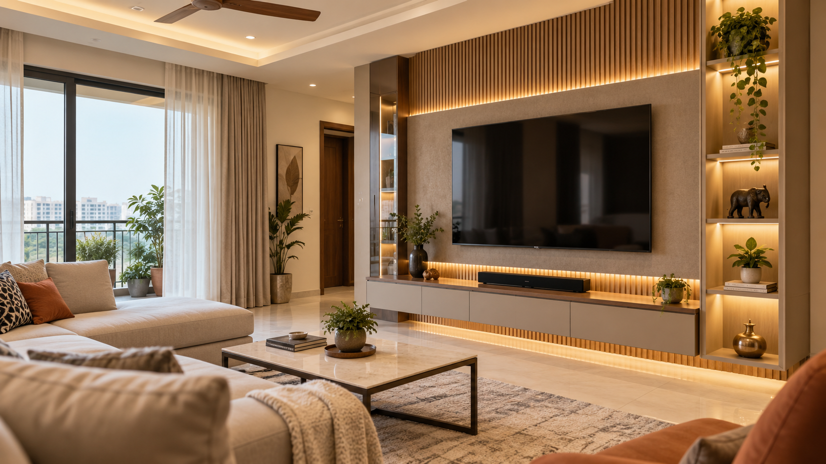 Modern TV unit design for a Porur Chennai living room
