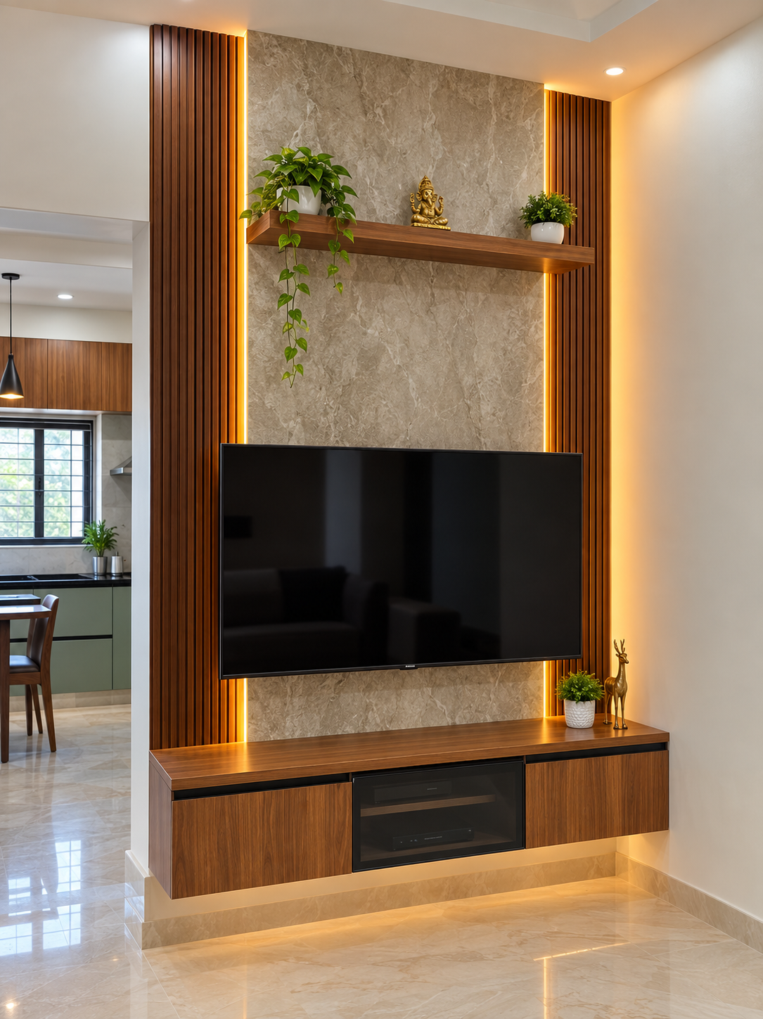 Modern TV unit design for a Ramapuram Chennai living room