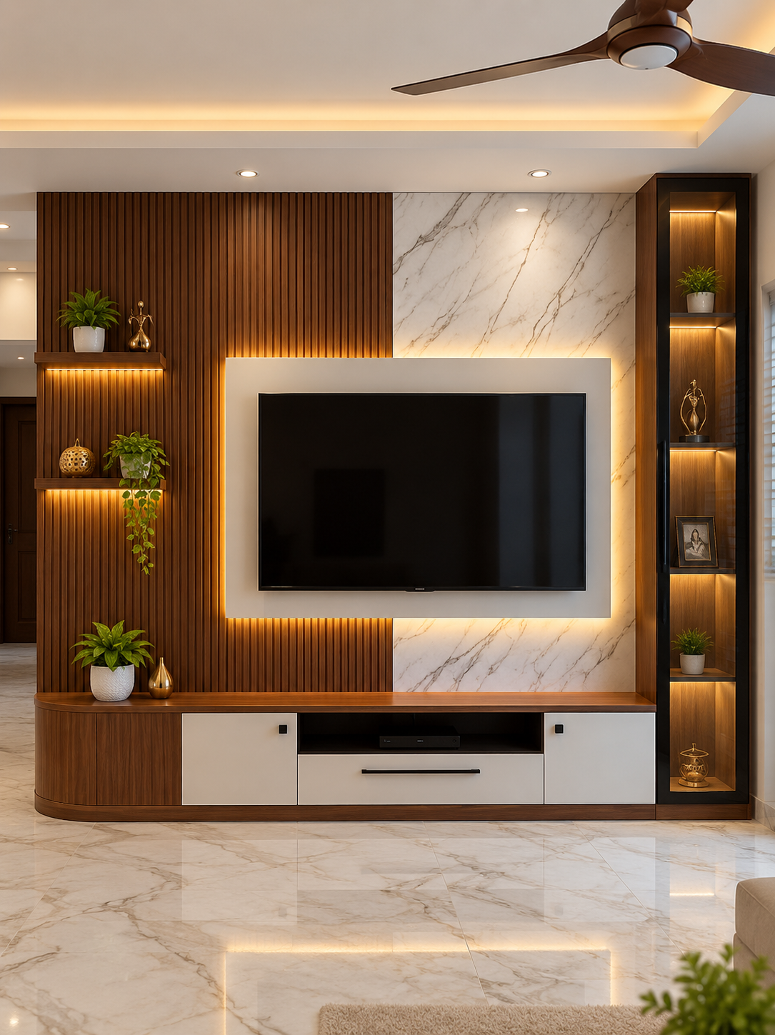 Modern TV unit design for a Valasaravakkam Chennai living room